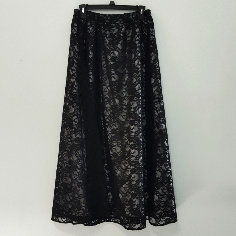 Coldwater Creek Maxi Skirt Size M Whimsigoth Goth Formal Black Lace Halloween - Picture 2 of 12